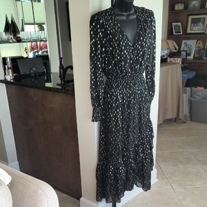 Lilly Pulitzer Black Midi Dress with White Dot Print, Long Sleeve